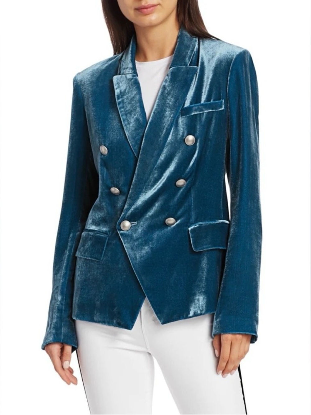 L’Agence Kenzie Velvet Blazer Cortez Blue Size 2 Double Breasted NWT - Picture 5 of 16